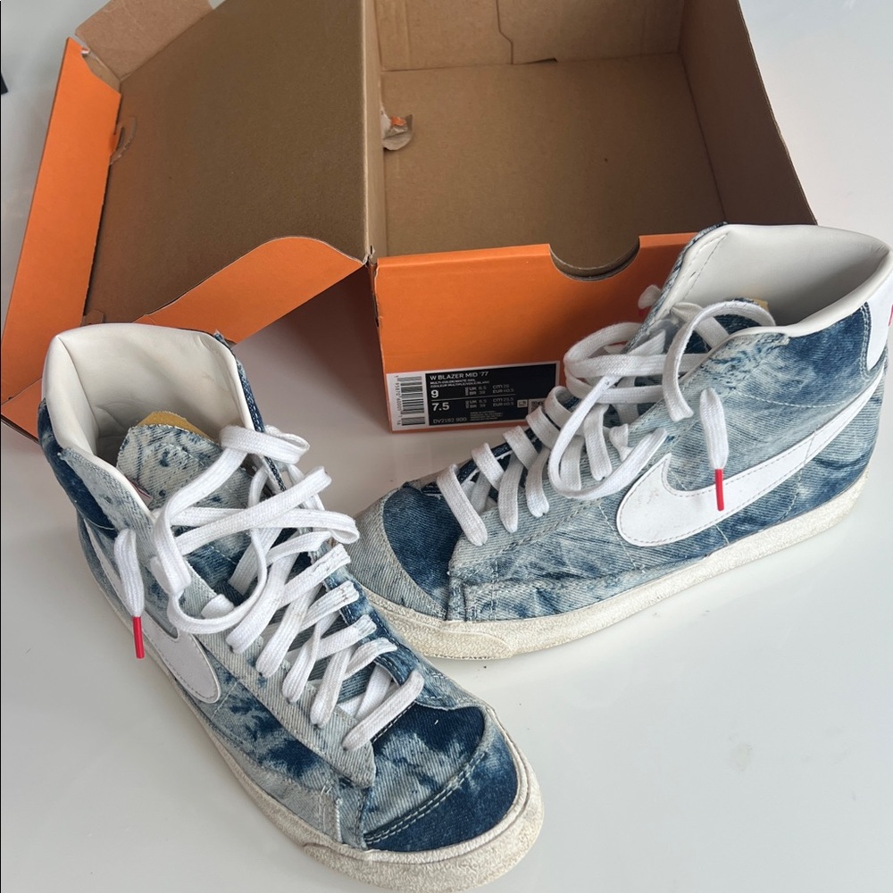 Nike Denim High-Top Sneakers in Blue and White